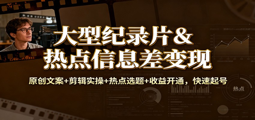 大型纪录片&热点信息差变现：原创文案+剪辑实操+热点选题+收益开通，快速起号白米粥资源网-汇集全网副业资源白米粥资源网