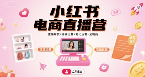 小红书电商直播营，直播带货+店铺运营+笔记运营=全电商白米粥资源网-汇集全网副业资源白米粥资源网