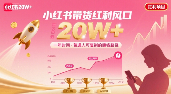一年时间靠小红书带货项目年入20w+，最不能错的大红利项目白米粥资源网-汇集全网副业资源白米粥资源网