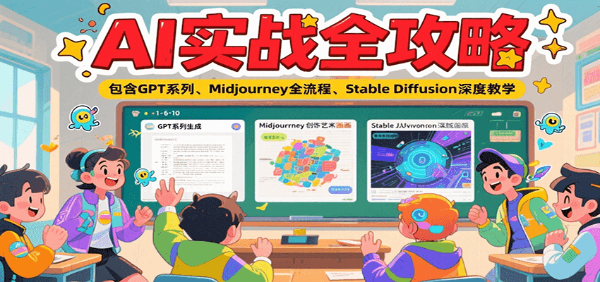 AI实战全攻略，包含GPT系列、Midjourney全流程、Stable Diffusion深度教学白米粥资源网-汇集全网副业资源白米粥资源网