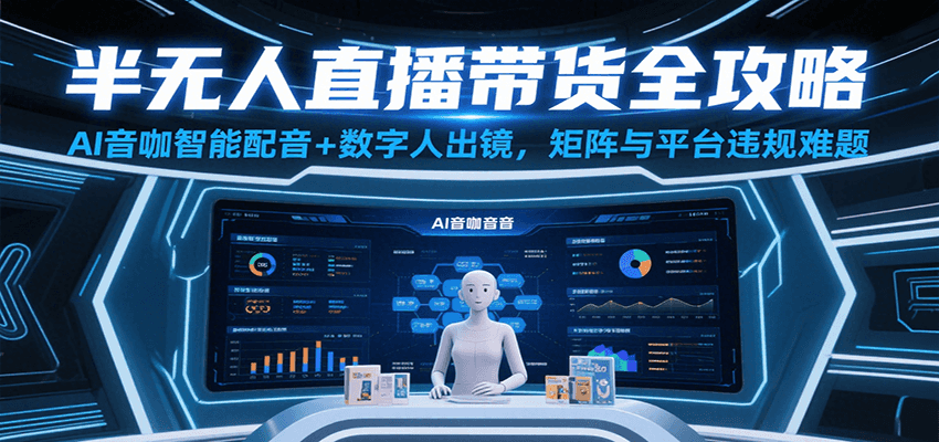 半无人直播带货全攻略：AI音咖智能配音+数字人出镜，解决账号矩阵与平台违规难题白米粥资源网-汇集全网副业资源白米粥资源网