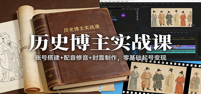 历史博主实战课：账号搭建+配音修音+封面制作，零基础起号变现白米粥资源网-汇集全网副业资源白米粥资源网