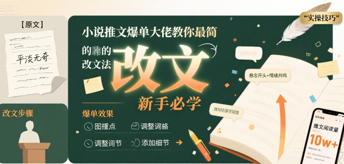 小说推文爆单大佬教你最简单的改文方法实操课，新手必学白米粥资源网-汇集全网副业资源白米粥资源网