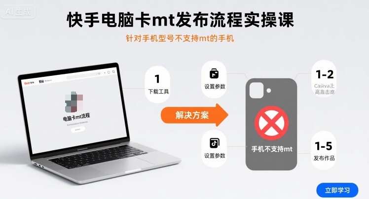 快手电脑卡mt发布流程实操课，针对手机型号不支持mt的手机白米粥资源网-汇集全网副业资源白米粥资源网