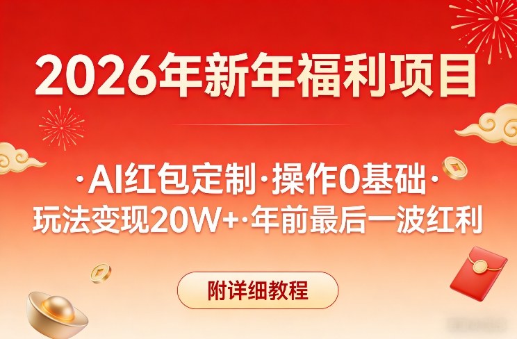 新年福利项目，AI红包定制，操作0基础，玩法变现20W+年前最后一波红利，附详细教程白米粥资源网-汇集全网副业资源白米粥资源网