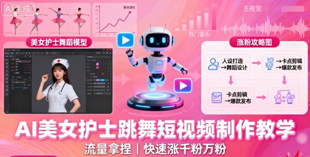 AI美女护士跳舞短视频制作教学，流量拿捏，快速涨千粉万粉【提示词+视频教程】白米粥资源网-汇集全网副业资源白米粥资源网