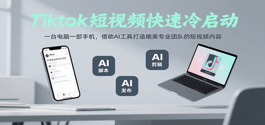 Tiktok短视频快速冷启动，一台电脑一部手机，借助AI工具打造媲美专业团队的短视频内容白米粥资源网-汇集全网副业资源白米粥资源网