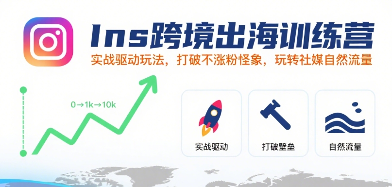 Ins跨境出海训练营，实战驱动玩法，打破不涨粉怪象，玩转社媒自然流量白米粥资源网-汇集全网副业资源白米粥资源网