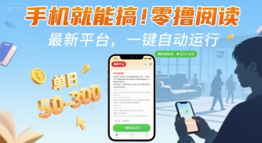 手机就能搞！零撸阅读挂G，最新平台，一键自动运行，随时随地挣，单日50-3张+【揭秘】白米粥资源网-汇集全网副业资源白米粥资源网