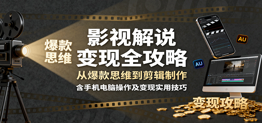 影视解说变现全攻略：从爆款思维到剪辑制作，含手机电脑操作及变现实用技巧白米粥资源网-汇集全网副业资源白米粥资源网
