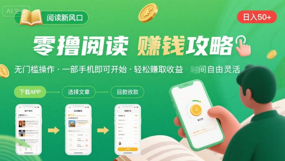 零撸阅读新风口，无门槛轻松挣，一部手机，日入 50-3张【揭秘】白米粥资源网-汇集全网副业资源白米粥资源网