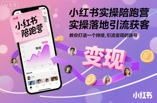 小红书实操陪跑营，实操落地引流获客，教你打造一个持续引流变现的账号白米粥资源网-汇集全网副业资源白米粥资源网