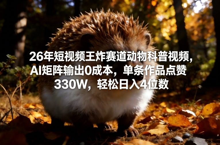 26年短视频王炸赛道动物科普视频，AI矩阵输出0成本，单条作品点赞330W，轻松日入4位数白米粥资源网-汇集全网副业资源白米粥资源网