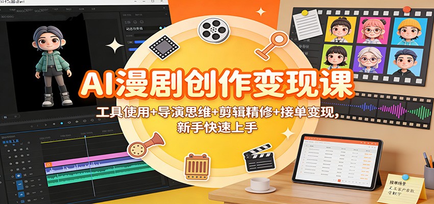 AI漫剧创作变现课:工具使用+导演思维+剪辑精修+接单变现,新手快速上手白米粥资源网-汇集全网副业资源白米粥资源网