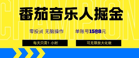 番茄音乐人掘金，单账号最高可撸1k+，可无限矩阵去做，零投入白米粥资源网-汇集全网副业资源白米粥资源网