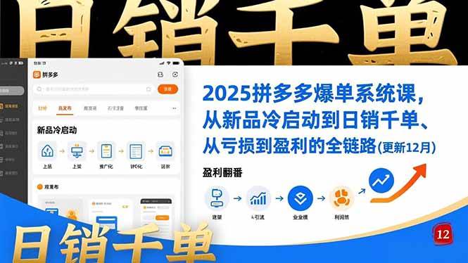 （16894期）2025拼多多爆单系统课，从新品冷启动到日销千单、从亏损到盈利的全链路（更新12月）白米粥资源网-汇集全网副业资源白米粥资源网