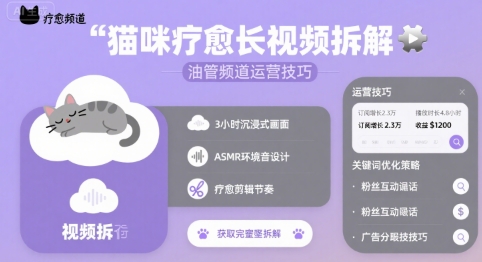 猫咪疗愈长视频拆解 &油管频道运营技巧白米粥资源网-汇集全网副业资源白米粥资源网