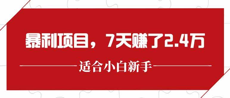 （15228期）最新暴利项目，每单收益轻松在300以上，7天赚了2.4万白米粥资源网-汇集全网副业资源白米粥资源网