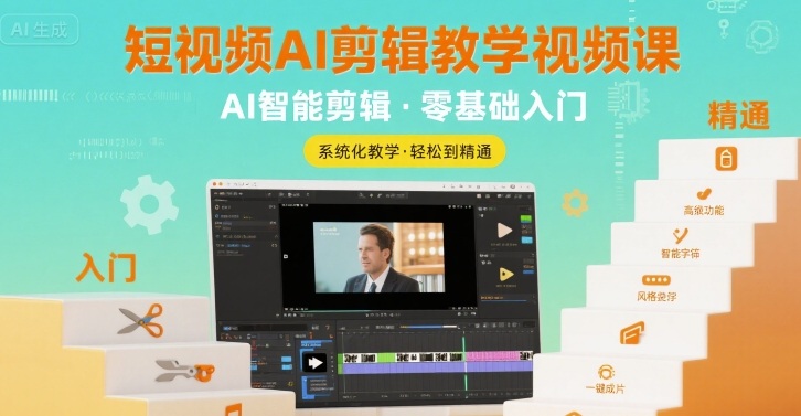 短视频AI剪辑教学视频课，入门到精通白米粥资源网-汇集全网副业资源白米粥资源网