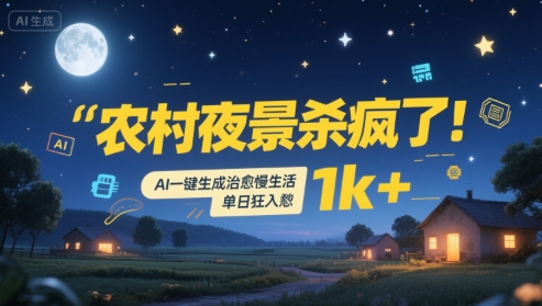 农村夜景杀疯了！AI一键生成治愈系慢生活，单日狂入1k+白米粥资源网-汇集全网副业资源白米粥资源网