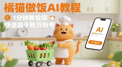 有趣的橘猫买菜做饭视频，用AI一键搞定，1分钟教会你，快速起千粉万粉号白米粥资源网-汇集全网副业资源白米粥资源网