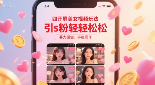 四开屏美女视频玩法，引s粉轻轻松松，暴力掘金，手机操作【揭秘】白米粥资源网-汇集全网副业资源白米粥资源网