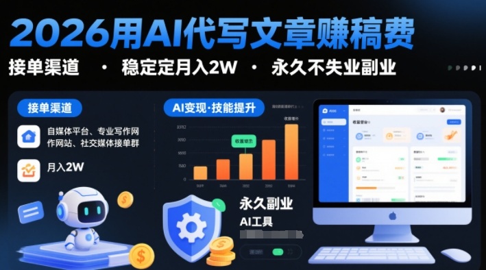 2026用AI代写文章賺稿费，提供接单渠道，稳定月入2W，永久不失业副业白米粥资源网-汇集全网副业资源白米粥资源网