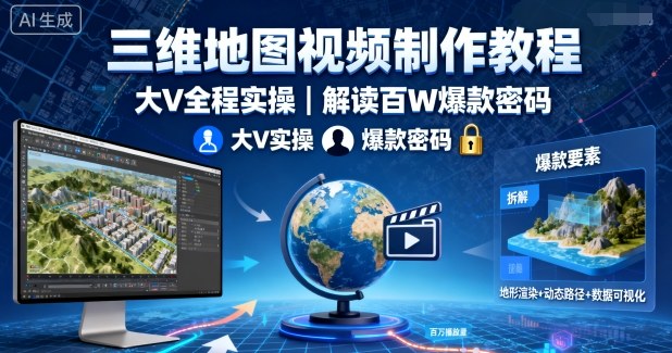 三维地图视频制作教程，大V全程实操，解读百W爆款密码白米粥资源网-汇集全网副业资源白米粥资源网