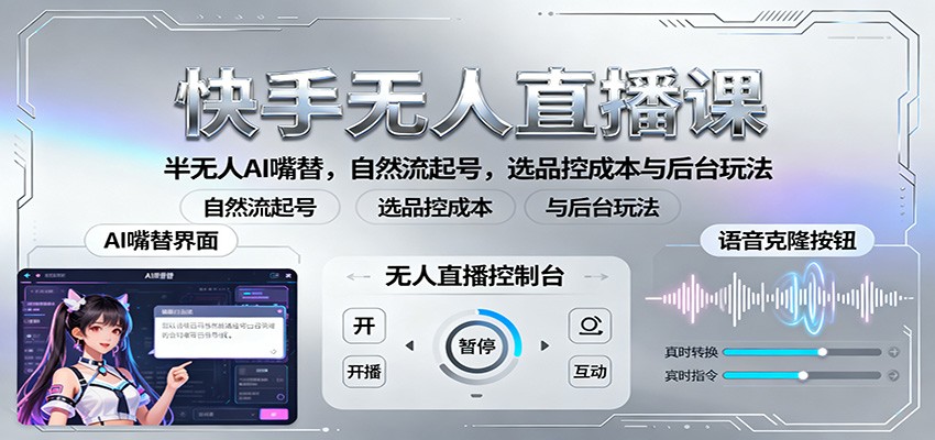 快手无人直播课:半无人AI嘴替,自然流起号,选品控成本与后台玩法白米粥资源网-汇集全网副业资源白米粥资源网