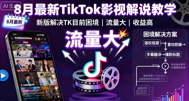 8月最新TikTok影视解说教学，新版解决TK目前困境，流量大，收益高白米粥资源网-汇集全网副业资源白米粥资源网