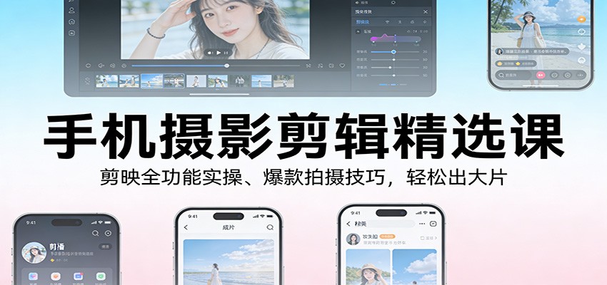 手机摄影剪辑精选课：剪映全功能实操、爆款拍摄技巧，轻松出大片白米粥资源网-汇集全网副业资源白米粥资源网