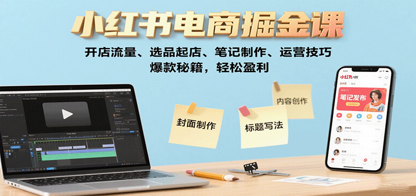 小红书电商掘金课：开店流量、选品起店、笔记制作、运营技巧，爆款秘籍，轻松盈利白米粥资源网-汇集全网副业资源白米粥资源网