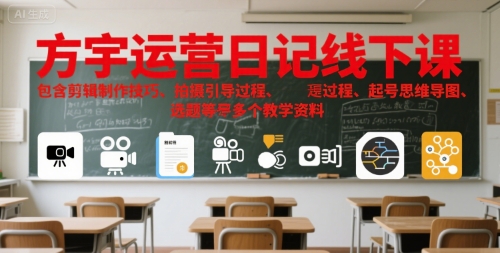 方宇运营日记线下课，包含剪辑制作技巧、拍摄引导过程、起号思维导图、选题等多个教学资料白米粥资源网-汇集全网副业资源白米粥资源网