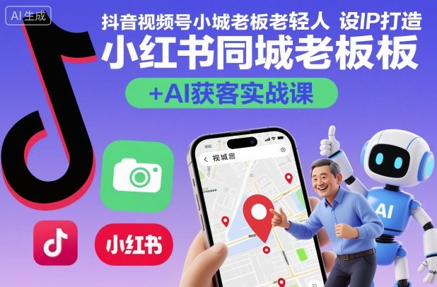 抖音视频号小红书同城老板轻人设IP打造+AI获客实战课，人设打造-算法拆解-拍摄剪辑-内容运营-AI创作白米粥资源网-汇集全网副业资源白米粥资源网