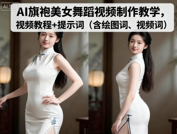 AI旗袍美女舞蹈视频制作教学，视频教程+提示词（含绘图词、视频词）白米粥资源网-汇集全网副业资源白米粥资源网