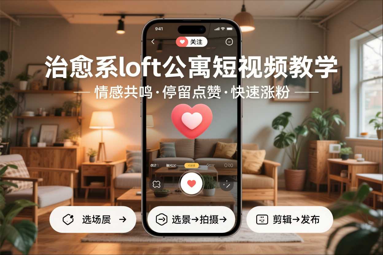 治愈系loft公寓短视频制作教学，情感共鸣引停留点赞关注，快速起号涨粉白米粥资源网-汇集全网副业资源白米粥资源网