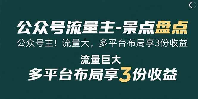 （15553期）公众号流量主-景点盘点 流量巨大 多平台布局享3份收益白米粥资源网-汇集全网副业资源白米粥资源网