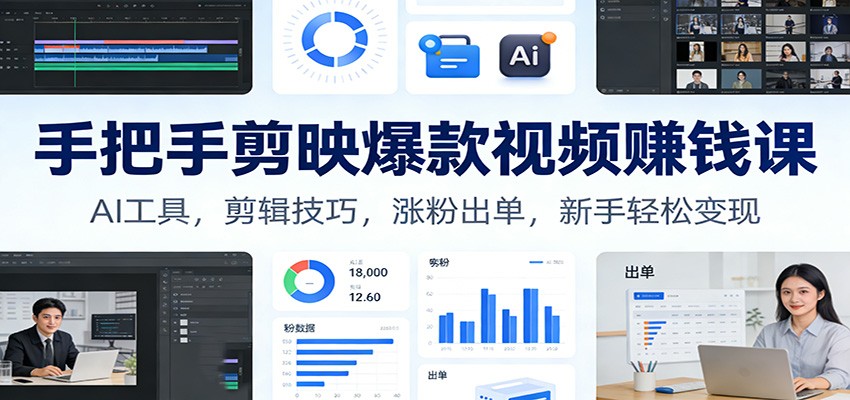 手把手剪映爆款视频赚钱课:AI工具,剪辑技巧,涨粉出单,新手轻松变现白米粥资源网-汇集全网副业资源白米粥资源网