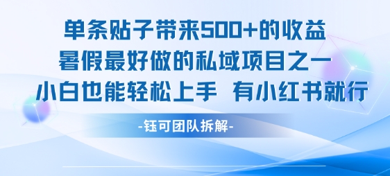 单条贴子带来5张的收益，暑假最好做的私域项目之一，小白也能轻松上手，有小红书就行白米粥资源网-汇集全网副业资源白米粥资源网