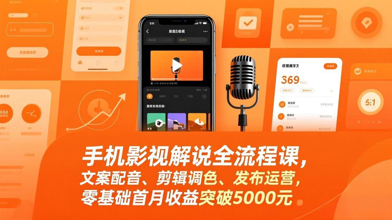 （17391期）手机影视解说全流程课，文案配音、剪辑调色、发布运营，零基础首月收益突破5000元白米粥资源网-汇集全网副业资源白米粥资源网