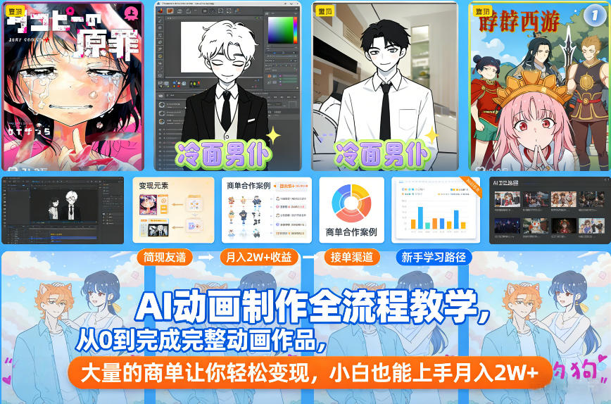 AI动画制作全流程教学，从0到完成完整动画作品，大量的商单让你轻松变现，小白也能上手月入2W+白米粥资源网-汇集全网副业资源白米粥资源网