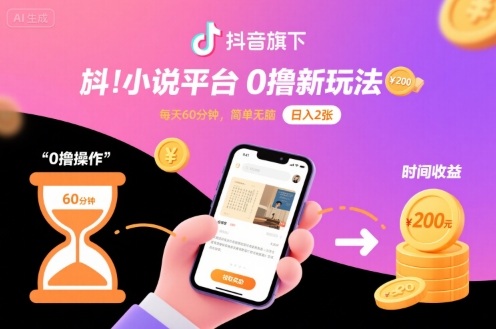 抖音旗下小说平台0撸新玩法，每天挂G60分钟，简单无脑，日入2张【揭秘】白米粥资源网-汇集全网副业资源白米粥资源网
