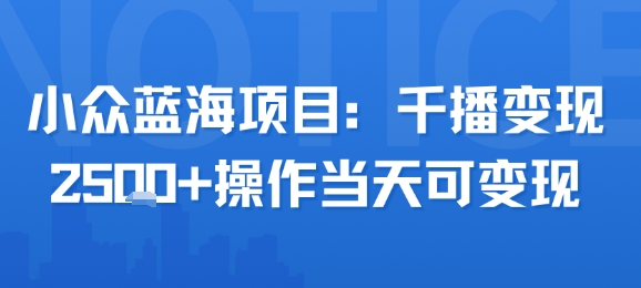 小众蓝海项目，千播变现2.5k+操作当天可变现白米粥资源网-汇集全网副业资源白米粥资源网