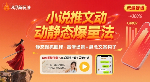 8月小说推文全新玩法，动静态图片+搭配小说文案爆量玩法白米粥资源网-汇集全网副业资源白米粥资源网