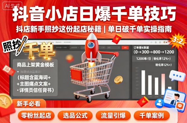 抖音小店日爆千单技巧，抖店新手照抄这份起店秘籍，单日破千单白米粥资源网-汇集全网副业资源白米粥资源网