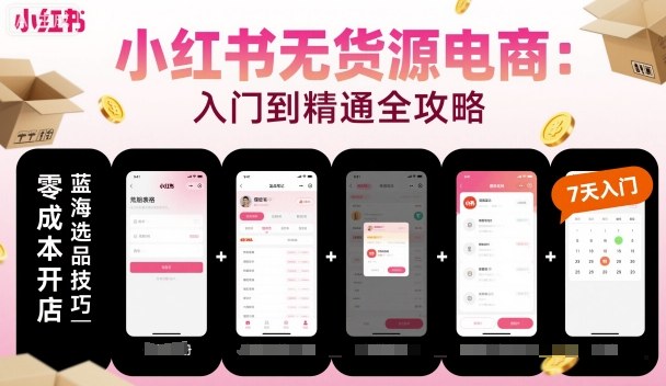 小红书无货源电商，入门到精通，开店+选品+笔记+剪辑+赛道+内容白米粥资源网-汇集全网副业资源白米粥资源网