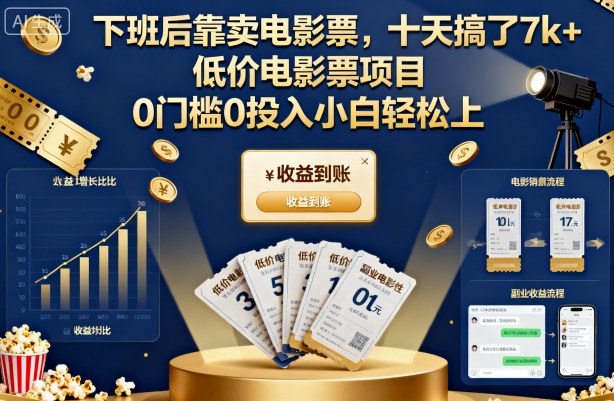 下班后靠卖电影票,十天搞了7k+,低价电影票项目,0门槛0投入小白轻松上手【揭秘】白米粥资源网-汇集全网副业资源白米粥资源网