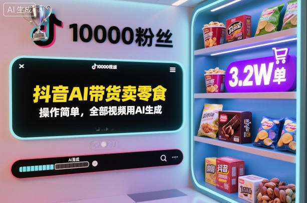 抖音AI带货卖零食，操作简单，全部视频用AI生成，一万粉丝，卖了3.2W单白米粥资源网-汇集全网副业资源白米粥资源网