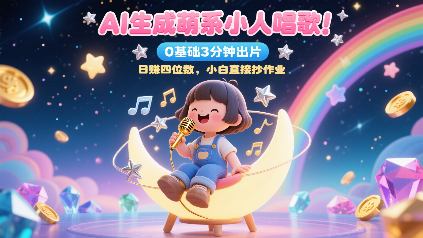 AI生成萌系小人唱歌！0基础3分钟出片，28个作品涨粉9万，日赚四位数，小白直接抄作业白米粥资源网-汇集全网副业资源白米粥资源网