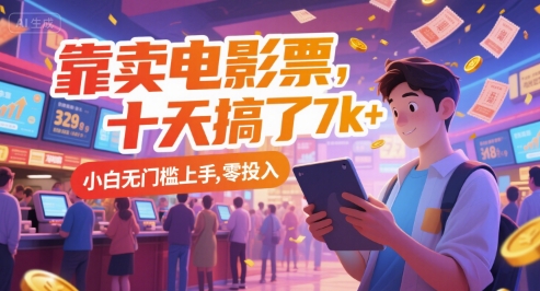 靠卖电影票，十天搞了7k+，小白无门槛上手，零投入【揭秘】白米粥资源网-汇集全网副业资源白米粥资源网